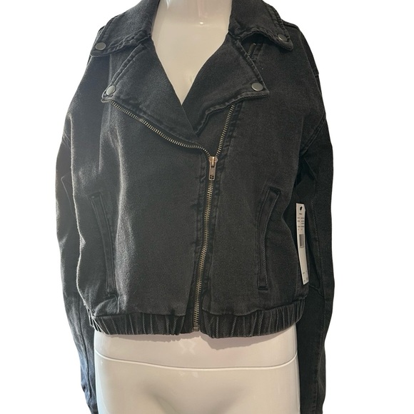 Design Lab Lord & Taylor Black Moto Jean Jacket - Picture 6 of 7